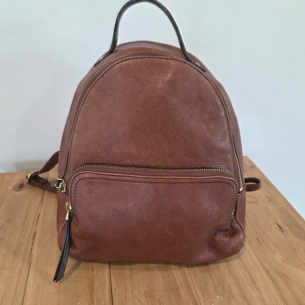 Fossil Genuine Leather Mini Backpack Brown Pebbled Leather Zip Closure... - Picture 2 of 12